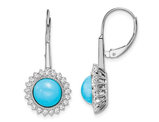 2.85 Carat (ctw) Turquoise Dangling Leverback Earrings in 14K White Gold with Diamonds
